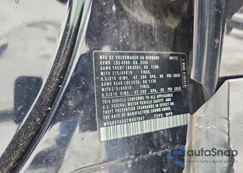 2012 Volkswagen Tiguan S from USA, damaged, VIN WVGBV7AX8CW607047